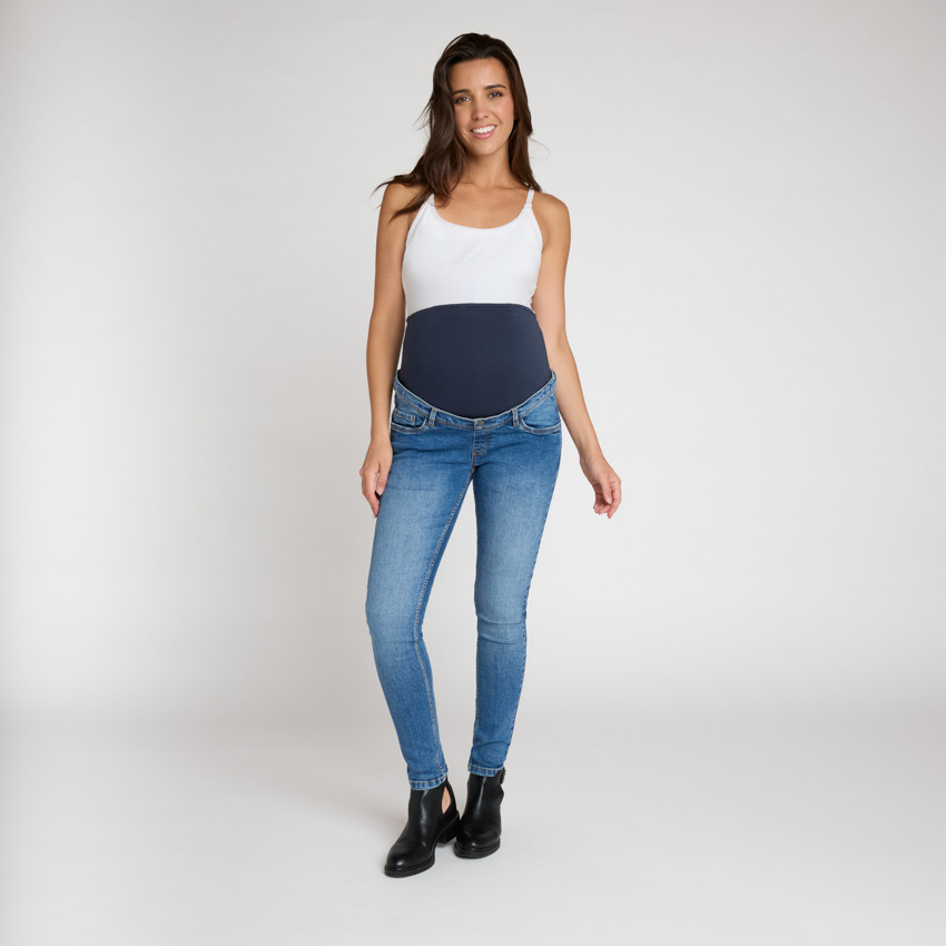 Vaqueros slim de embarazo con banda alta 