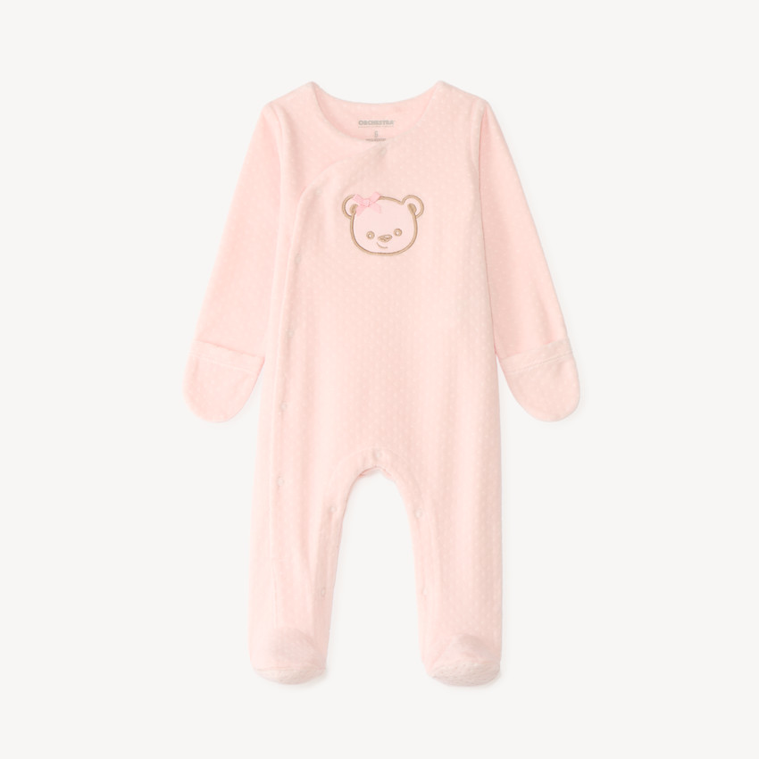 Pijama de terciopelo con bordado de osito para bebé niña 