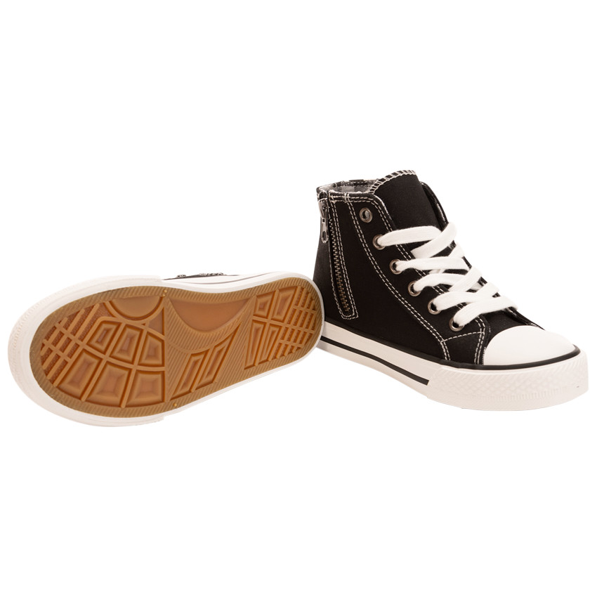 Zapatillas altas de lona damero con cremallera para bebé niño 