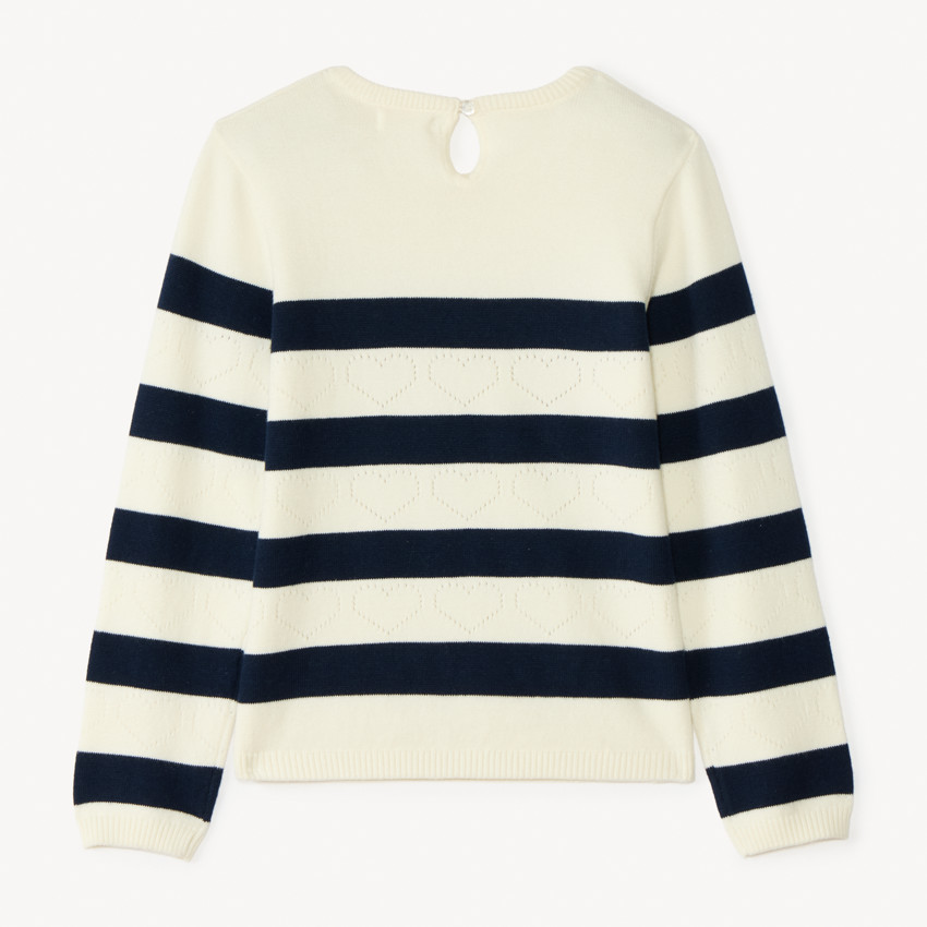 Suéter de rayas de punto con corazones calados para niña 