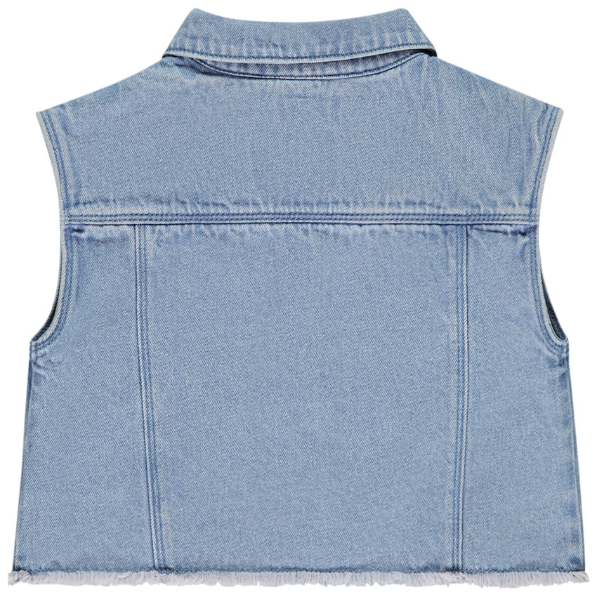 Chaqueta de mezclilla sin mangas con cuello camisero para niña 