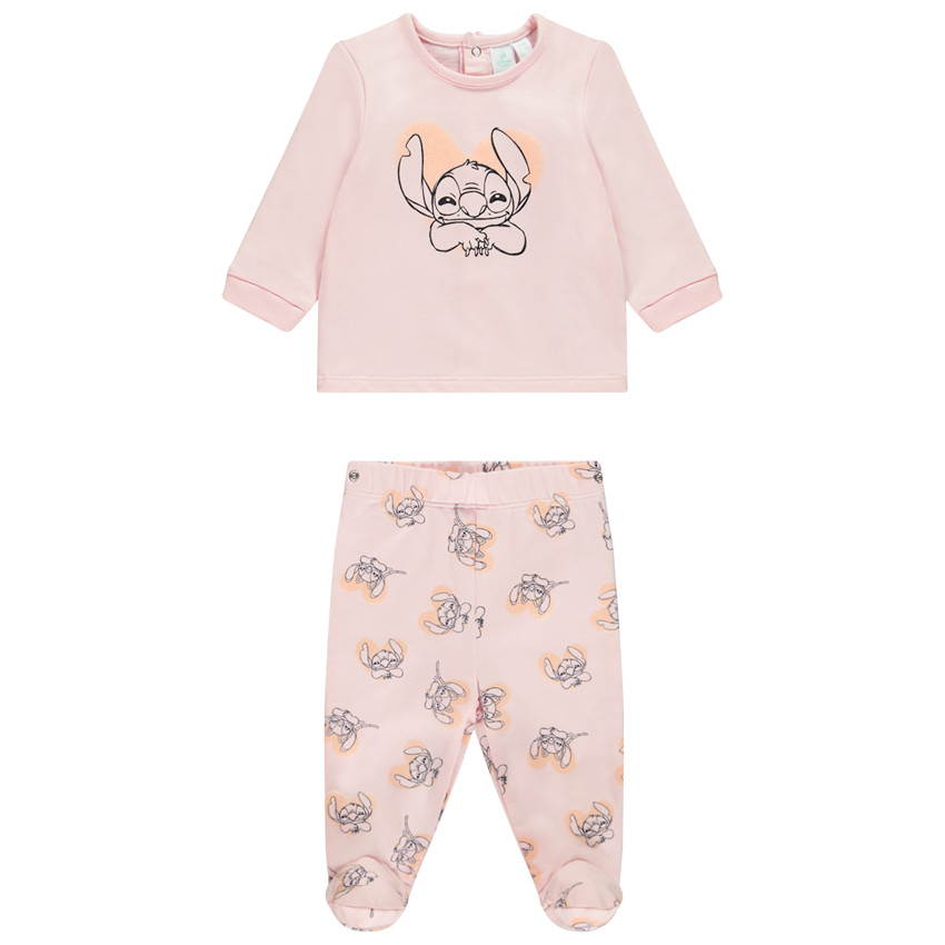 Pijama de 2 piezas de felpa Stitch Disney para bebé niña con acabados variados según la edad 