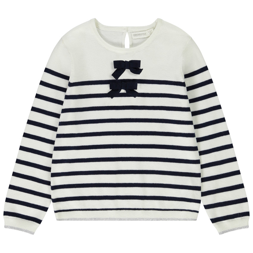 Jersey de punto a rayas con lazos para niña 