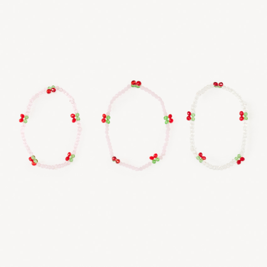 Conjunto de 3 pulseras de fantasía de cereza para niña 