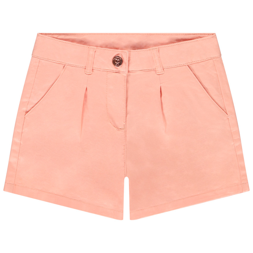 Short de sarga lisa con efecto pinzas para niña 