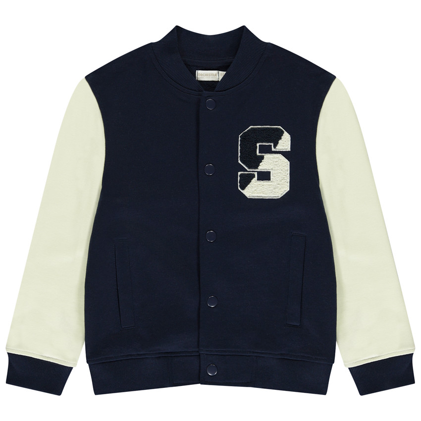 Chaqueta de felpa bordada con cuello Teddy efecto colorblock para niño 