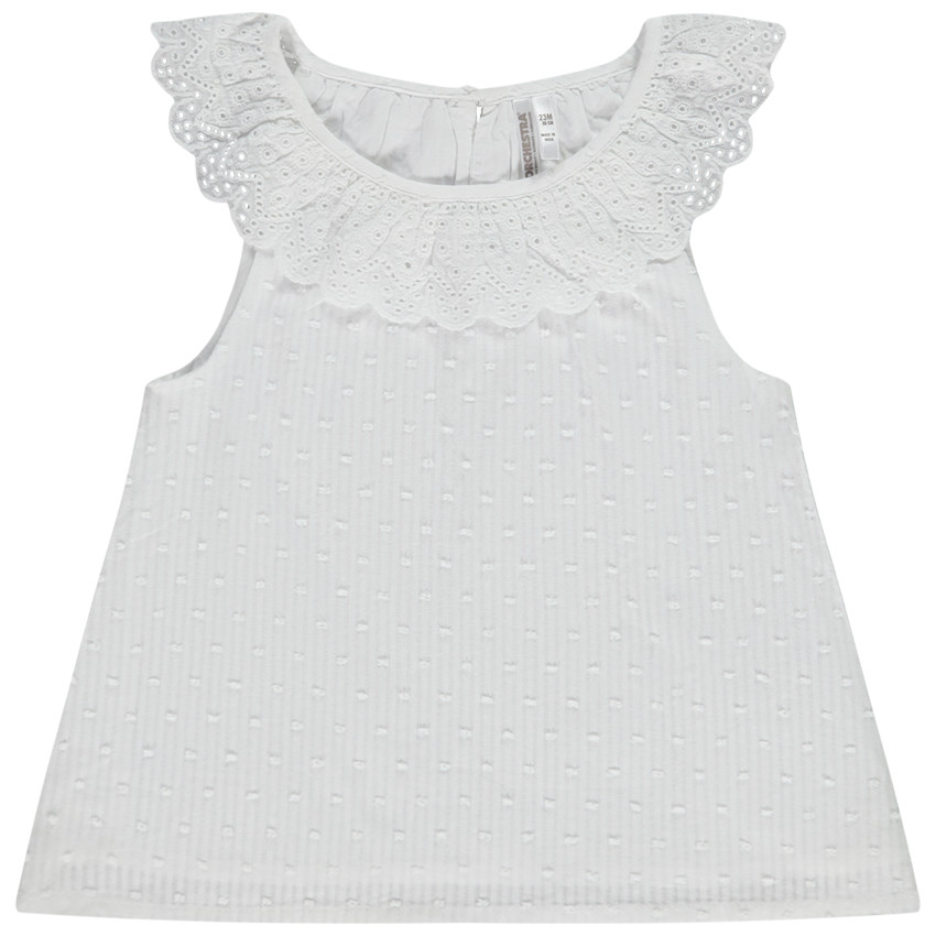 Blusa sin mangas plumetis con cuello bordado inglés para bebé niña 