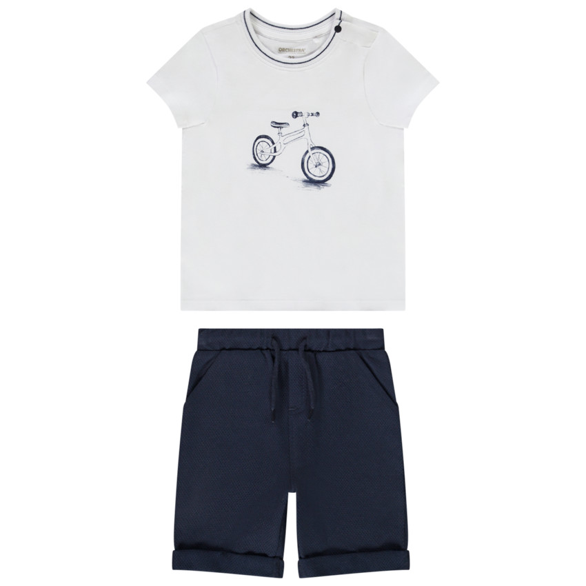 Ensemble 2 pièces t-shirt print vélo + bermuda en nid d'abeille pour bébé garçon 