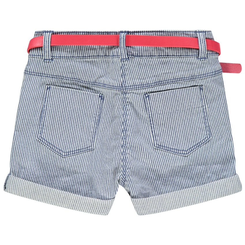 Short en jean à fines rayures et cerises en sequins 