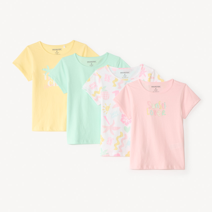 Conjunto de 4 camisetas de manga corta con diseños para niña 