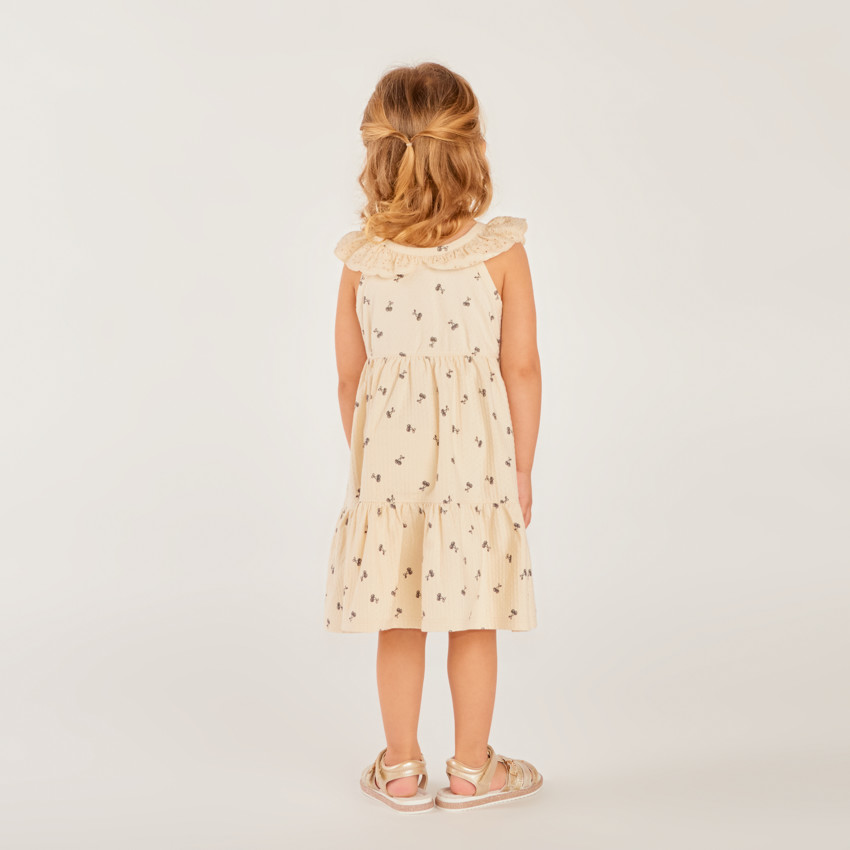 Ropa sin mangas con cuello de bordado inglés y estampado de cerezas para niña 