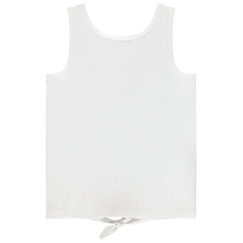 Camiseta sin mangas efecto nudo con print brillante para niña 