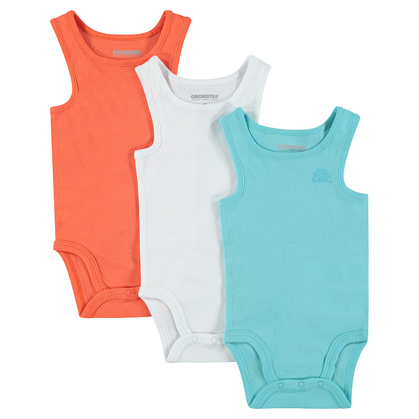Pack de 3 bodies sin mangas de algodón para bebé niño con logo estampado. 