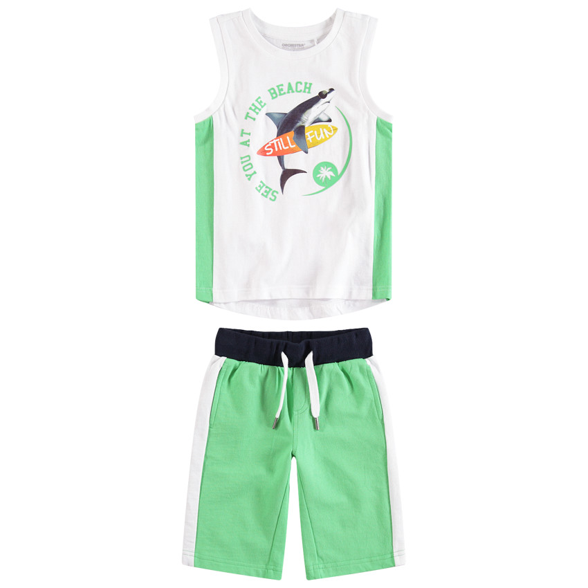 Conjunto de playa con camiseta con estampado de lentejuela y bermudas de felpa 