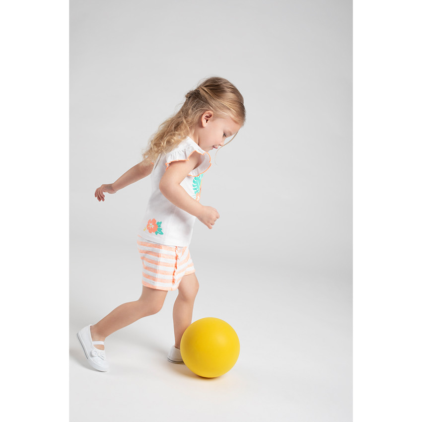 Conjunto de camiseta con estampado ©Smiley y pantalón corto de rayas 