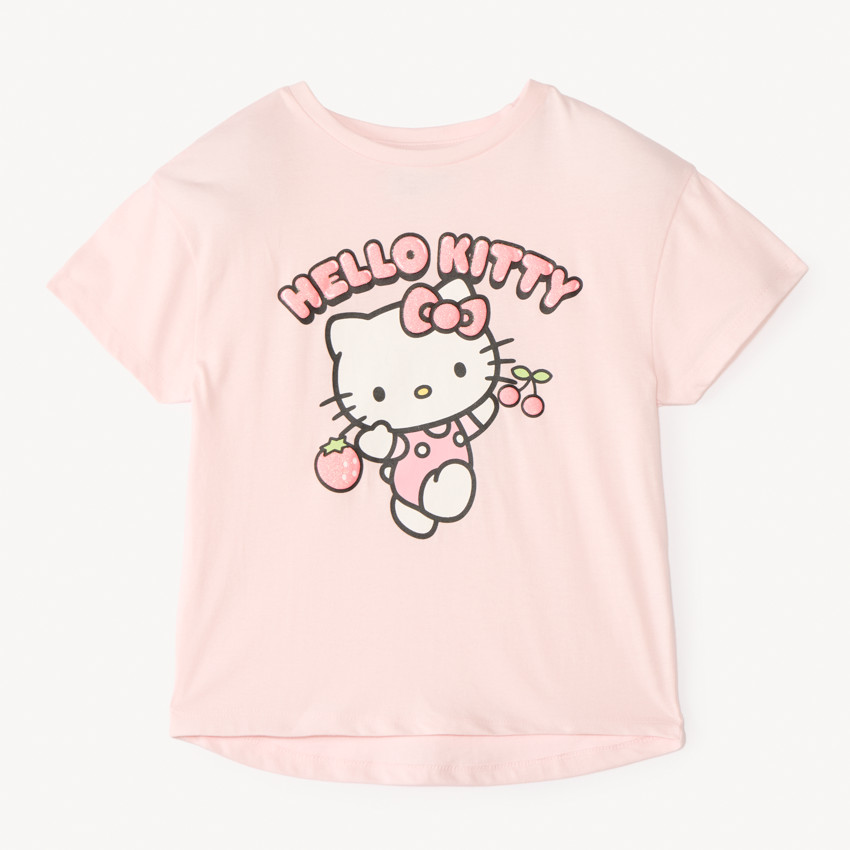 Camiseta de manga corta con estampado brillante de Hello Kitty para niña 
