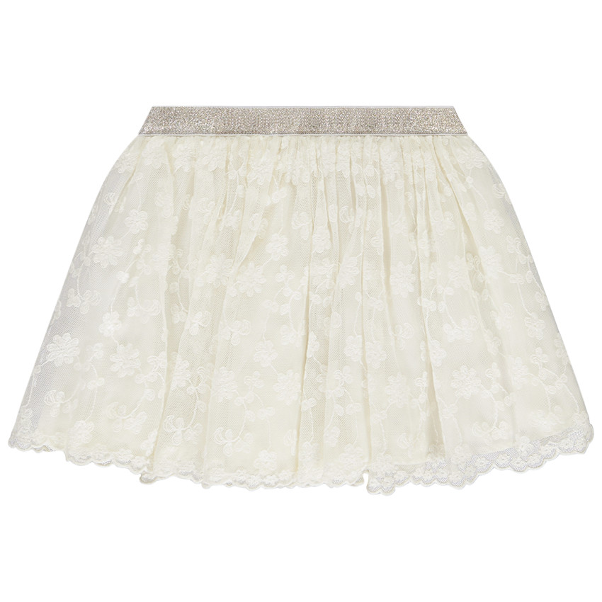 Falda corta de tul con flores bordadas para niña bebé 