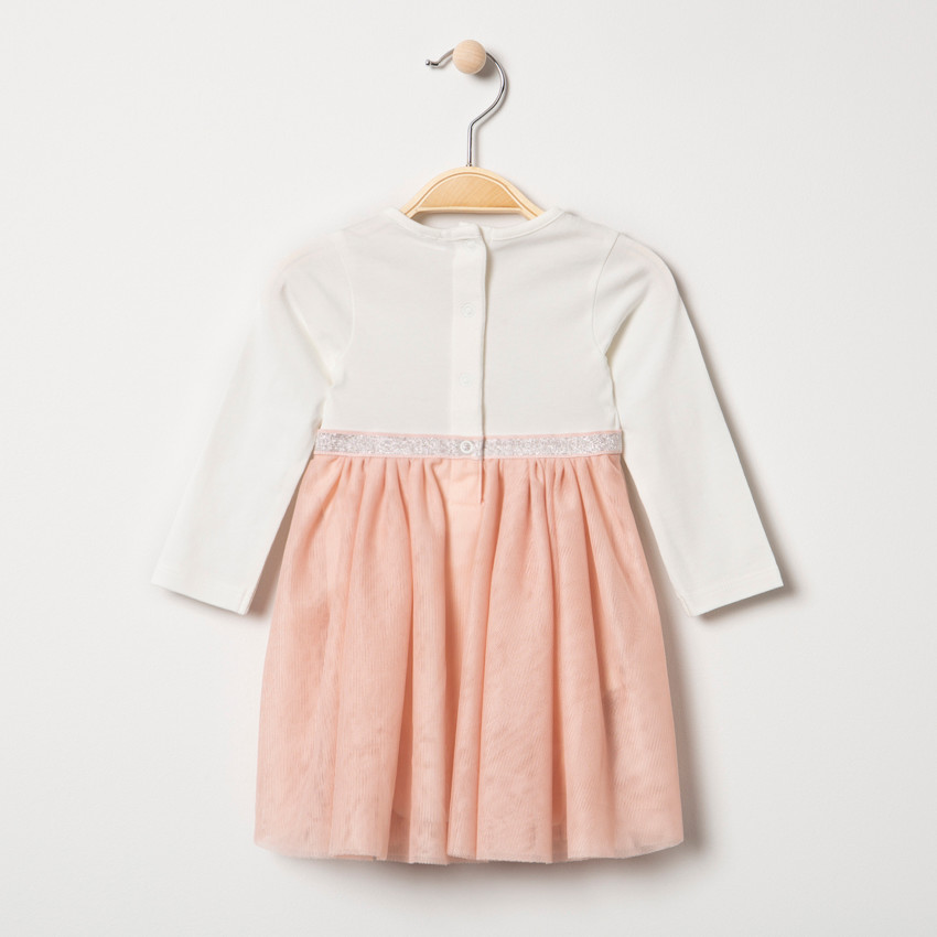 Vestido de punto con efecto 2 en 1 y estampado de conejo con tul elástico plateado 