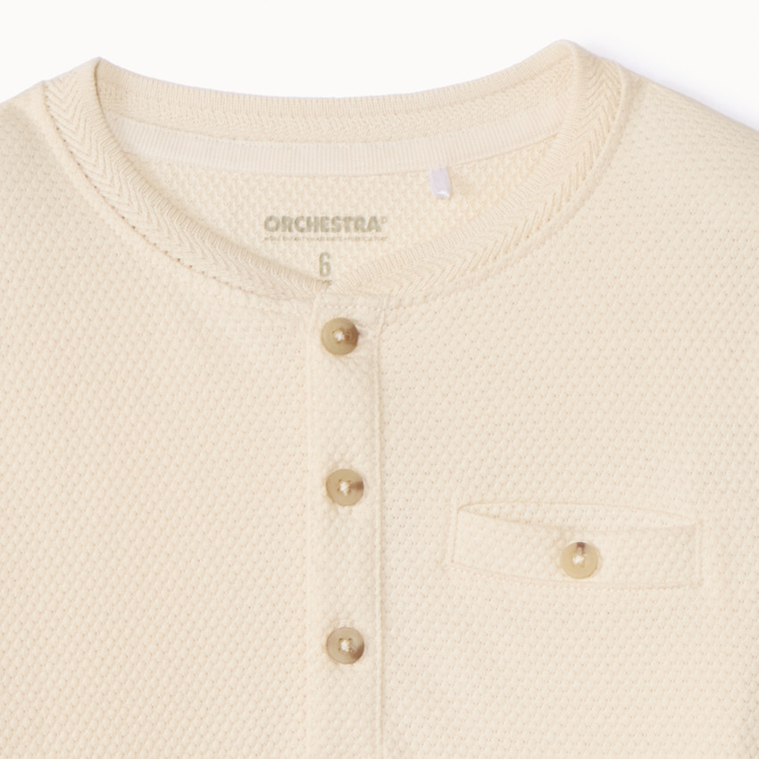 Camiseta de manga larga de punto nido de abeja con cuello tunecino para niño 