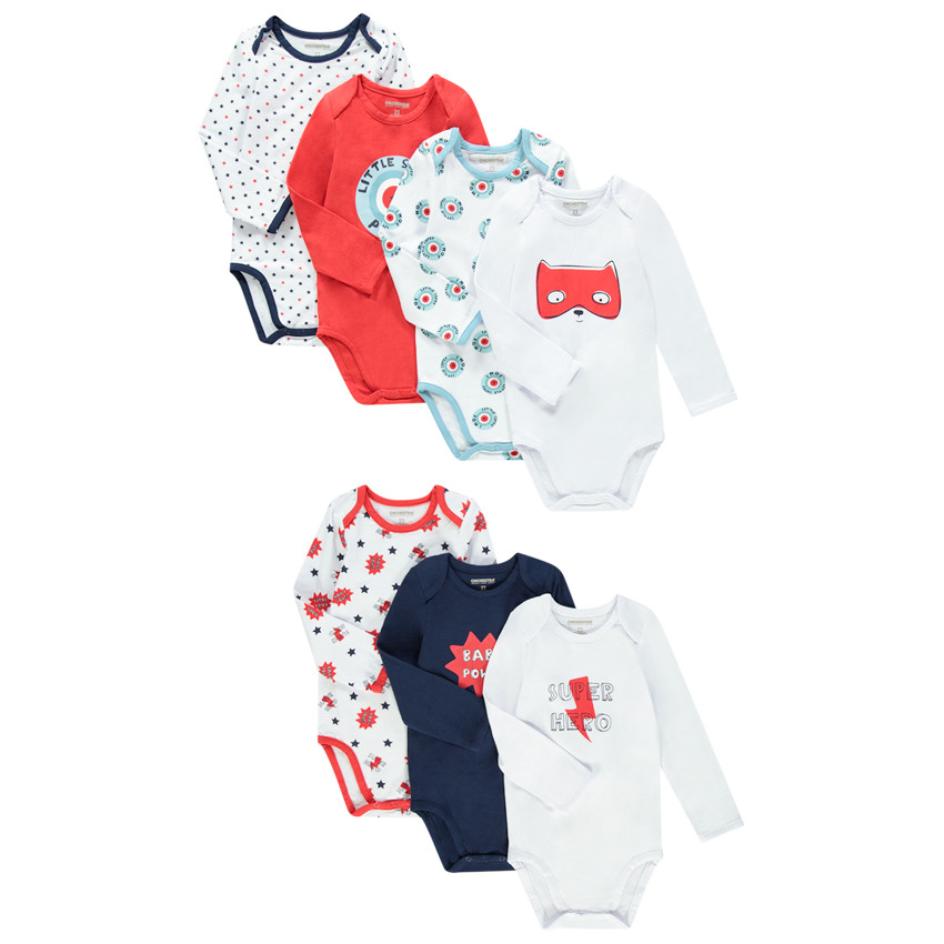 Lot de 7 bodies manches longues en coton bio print super héro  Additional Lot de 7 bodies manches longues en coton bio print super héro