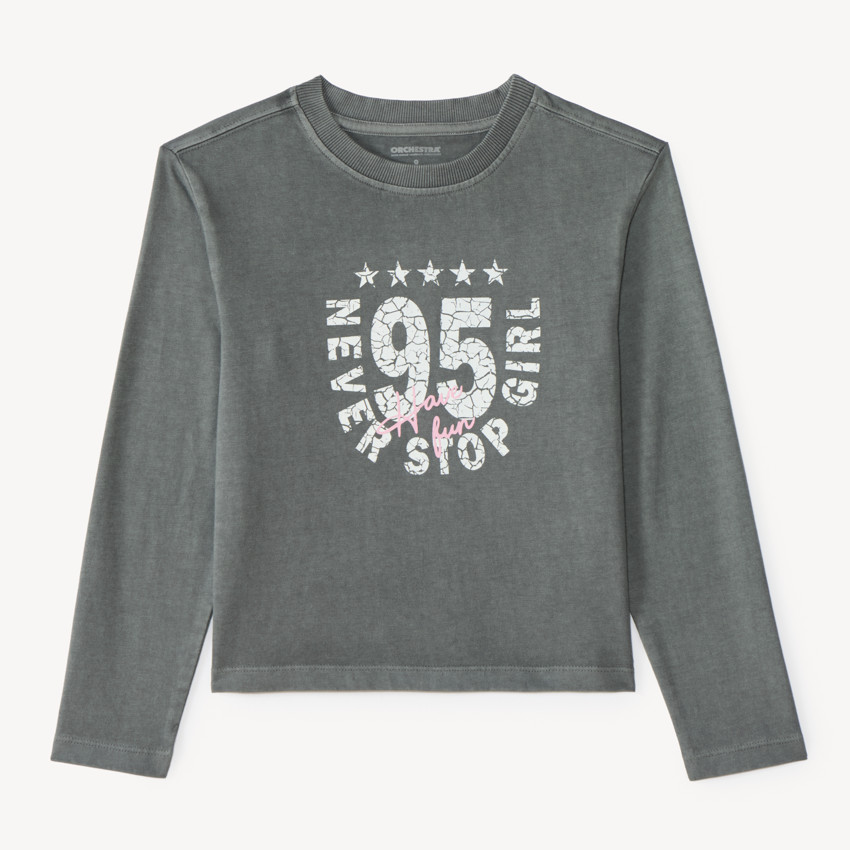 Camiseta de manga larga para niña efecto desgastado 