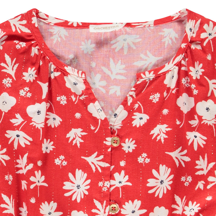 Blusa en twill brillante estampada de flores para niña 
