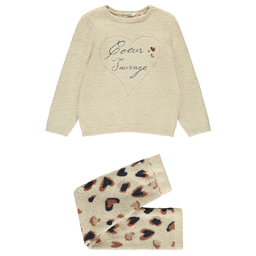 Pijama de 2 piezas de punto con bordado para niña 