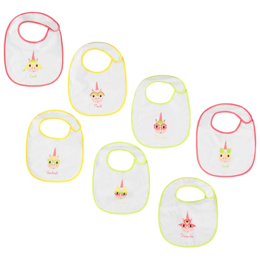 Pack de 7 baberos de rizo con estampado de unicornio 