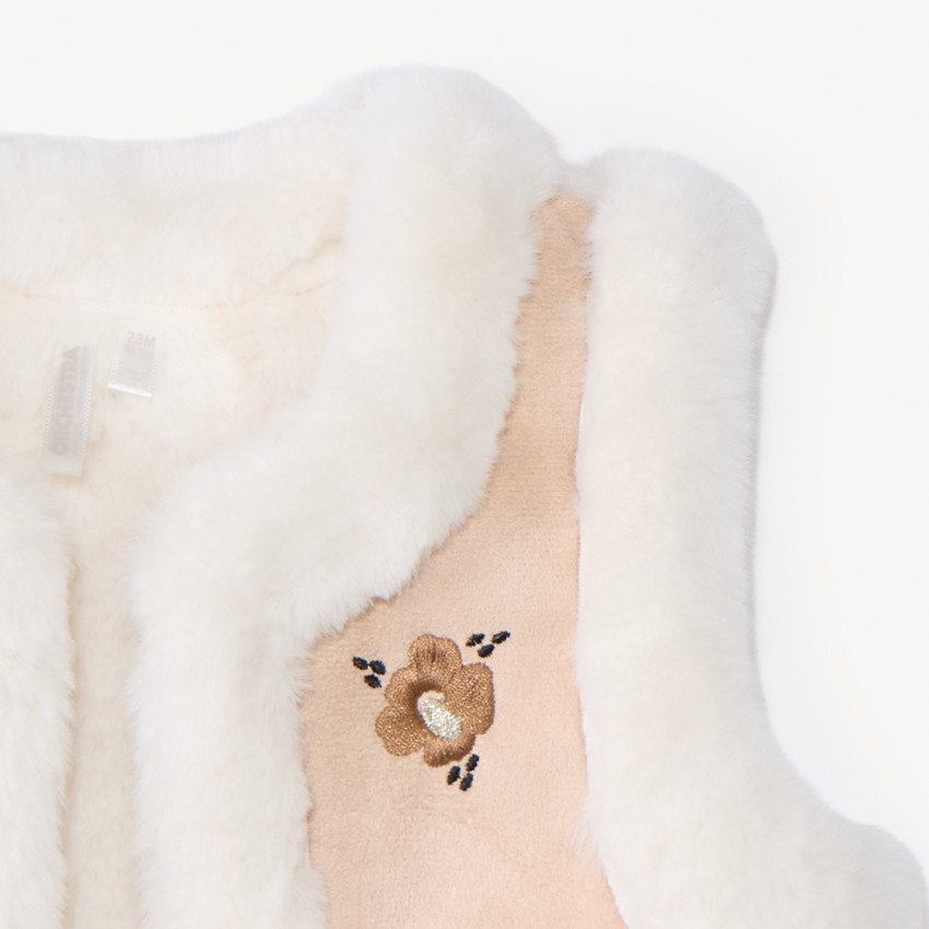 Gilet sans manches en suédine brodé et sherpa pour bébé fille  