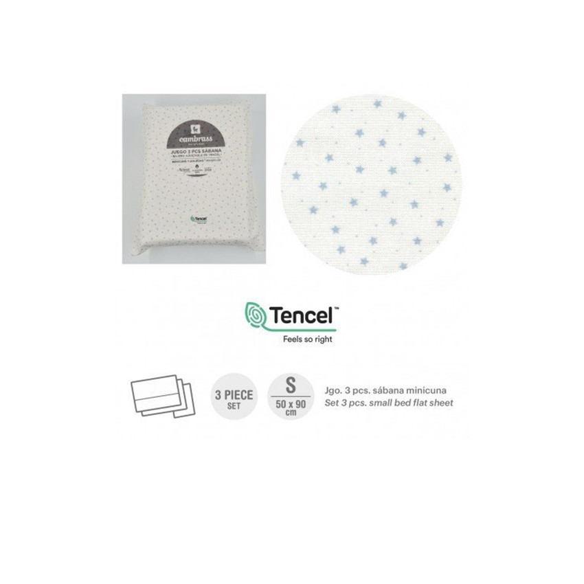 Juego de sábanas para minicuna de 50x90 3 piezas Estrellas Celeste 