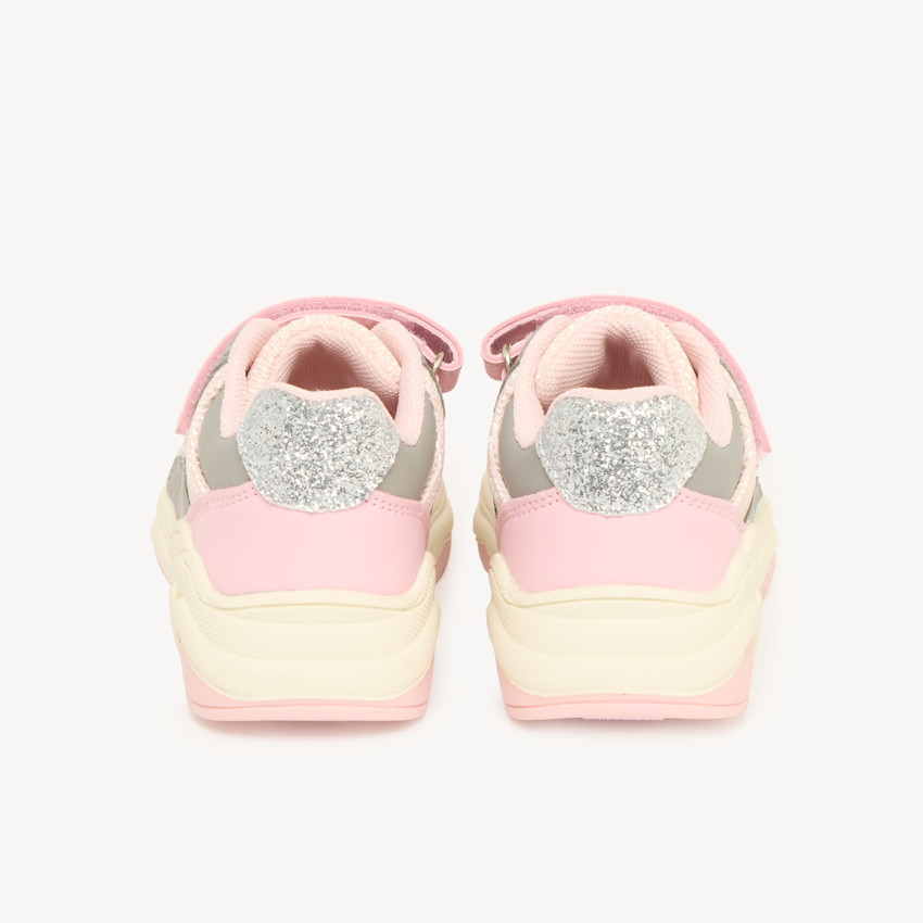 Zapatillas de deporte niña con velcro rosas y brillantes. 