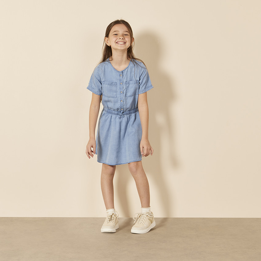 Vestido de manga corta efecto vaquero para niña  Additional Vestido de manga corta efecto vaquero para niña