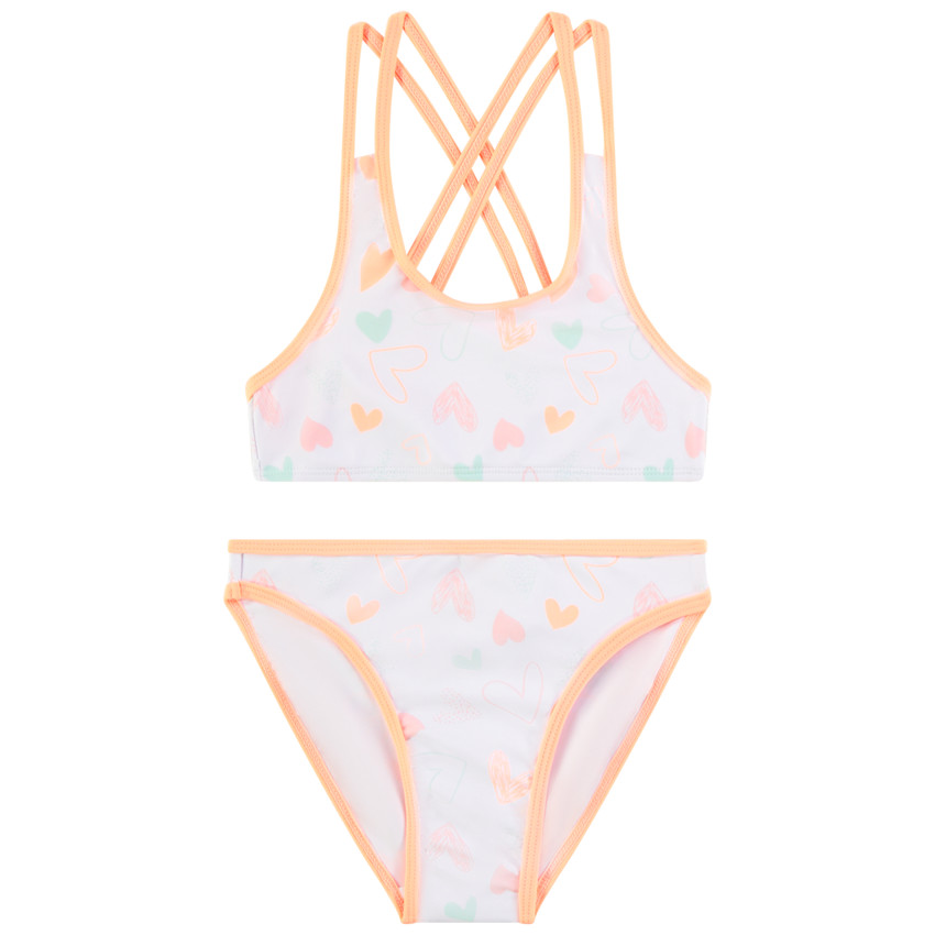 Bañador de 2 piezas en jersey estampado corazones para niña 