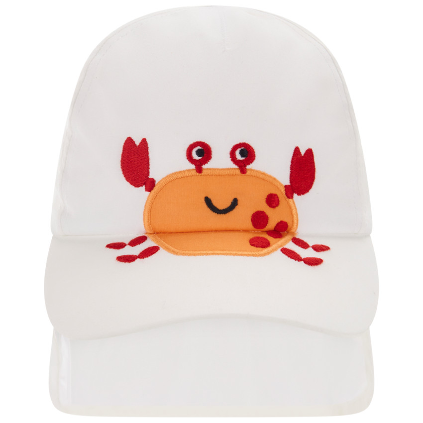 Gorra con protección para el cuello con parche bordado de cangrejo para bebé niño 