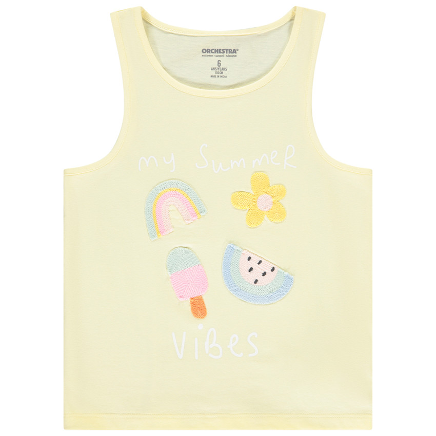 Camiseta sin mangas con parches de ganchillo niña 