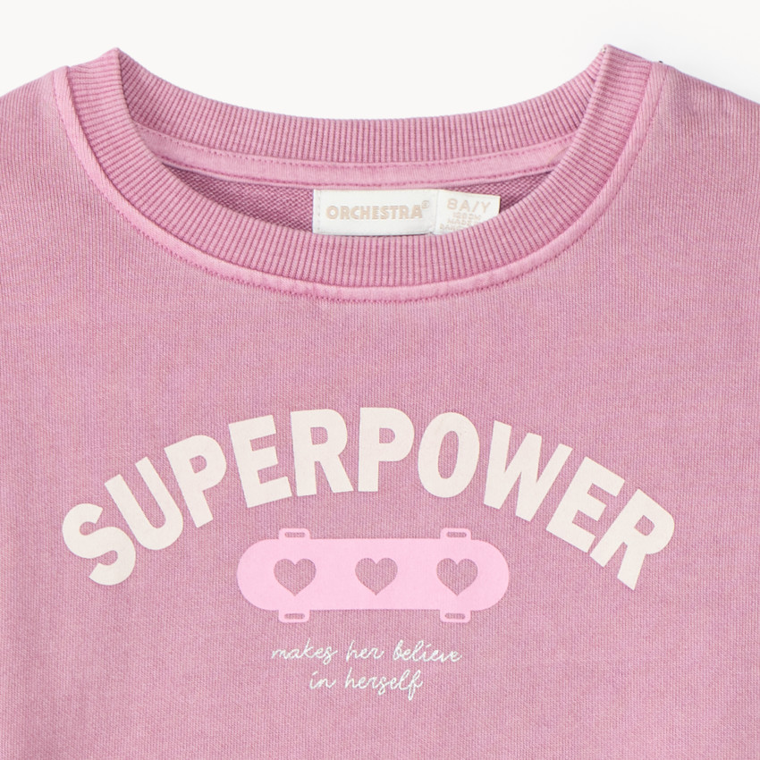 Sudadera oversize para niña en rosa lavado. 