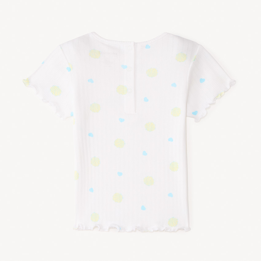 Camiseta de manga corta de punto acanalado con estampado fantásico para niña bebé. 