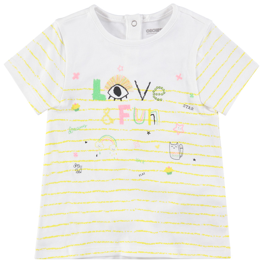 Camiseta de manga corta de rayas con dibujos de colores de fantasía  Additional Camiseta de manga corta de rayas con dibujos de colores de fantasía
