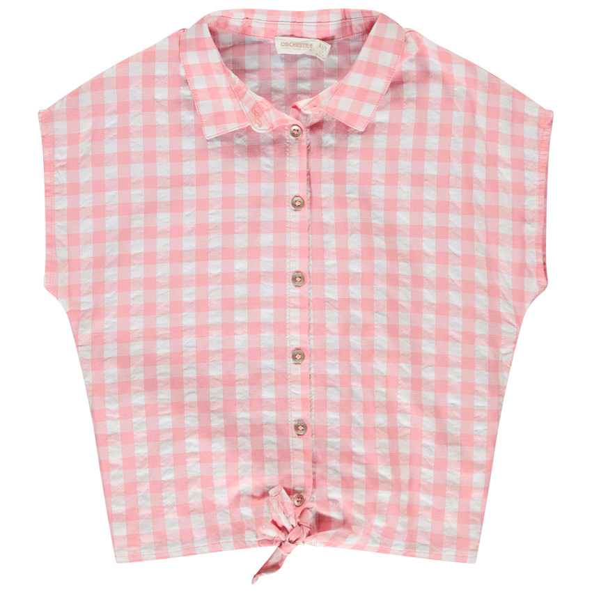 Blusa con efecto anudado de cuadros vichy para niña 