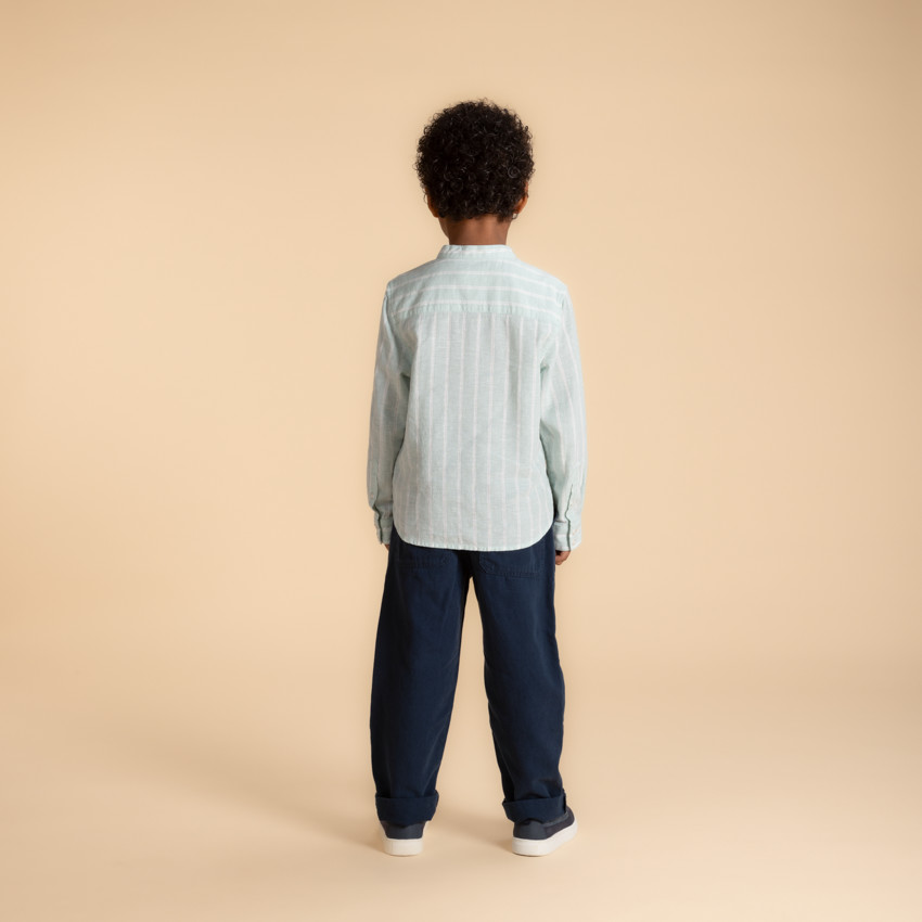 Camisa de manga larga a rayas con cuello mao para niño 