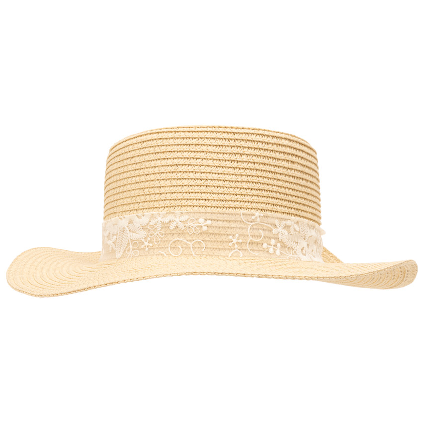 Canotier con cinta de encaje bordado para niña 