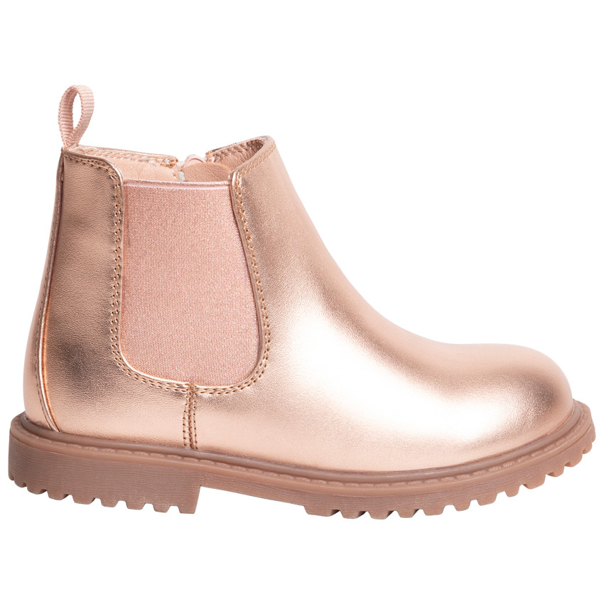 Botines Chelsea nacarados rosas para niña. 