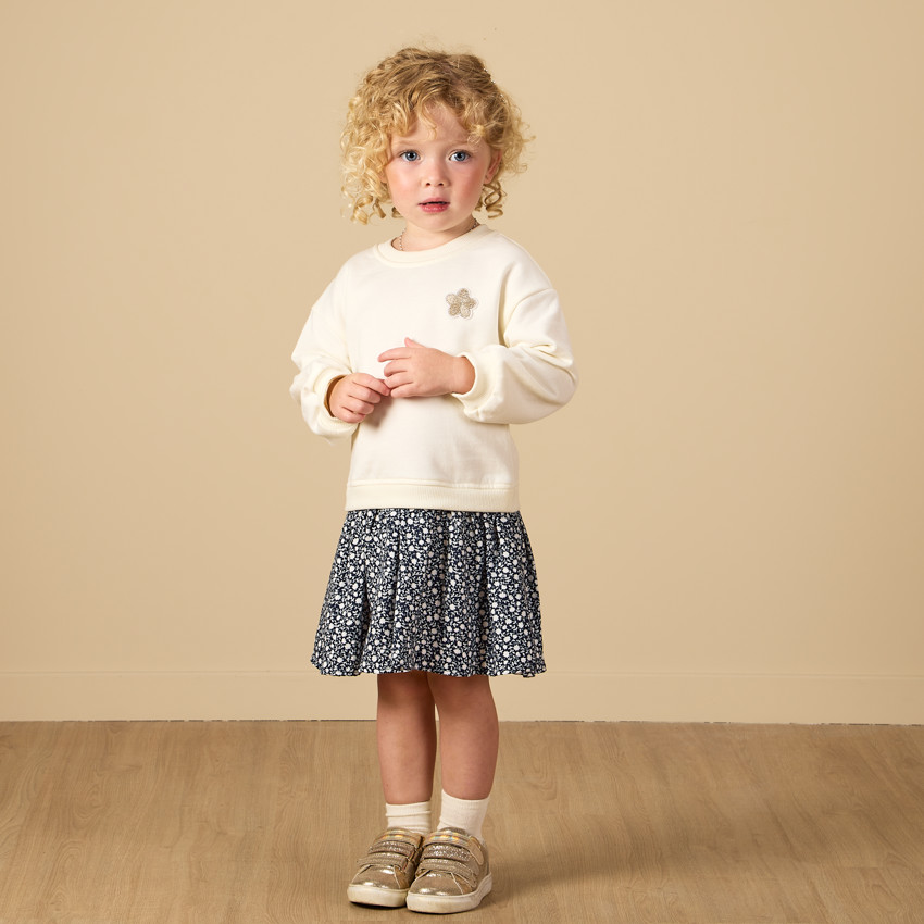 Vestido de manga larga en sarga y felpa efecto 2 en 1 para bebé niña 