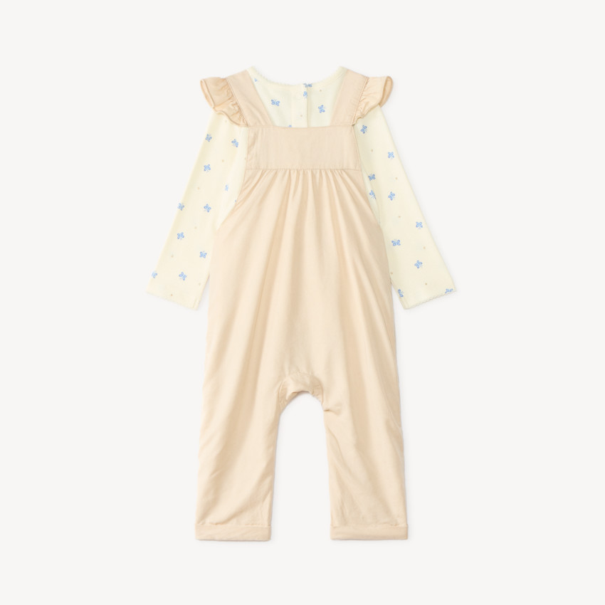 Conjunto de 2 piezas, peto y camiseta de manga larga con estampado de mariposas para niña bebé. 