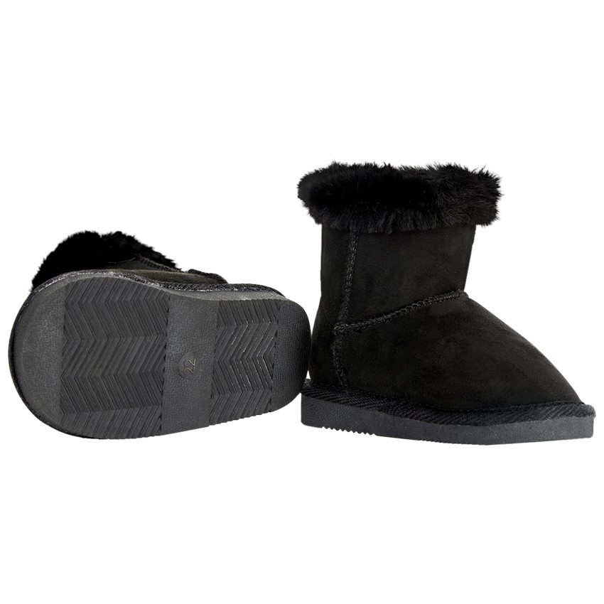 Botines negros de ante con detalles de pelaje y botón decorativo para niña 