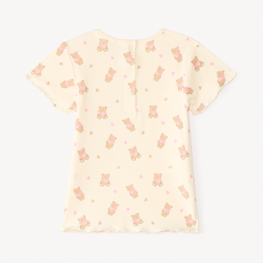 Conjunto de pijama corto de 2 piezas con camiseta + short con estampado de ositos para bebé niña (acabados diferentes según la edad) 