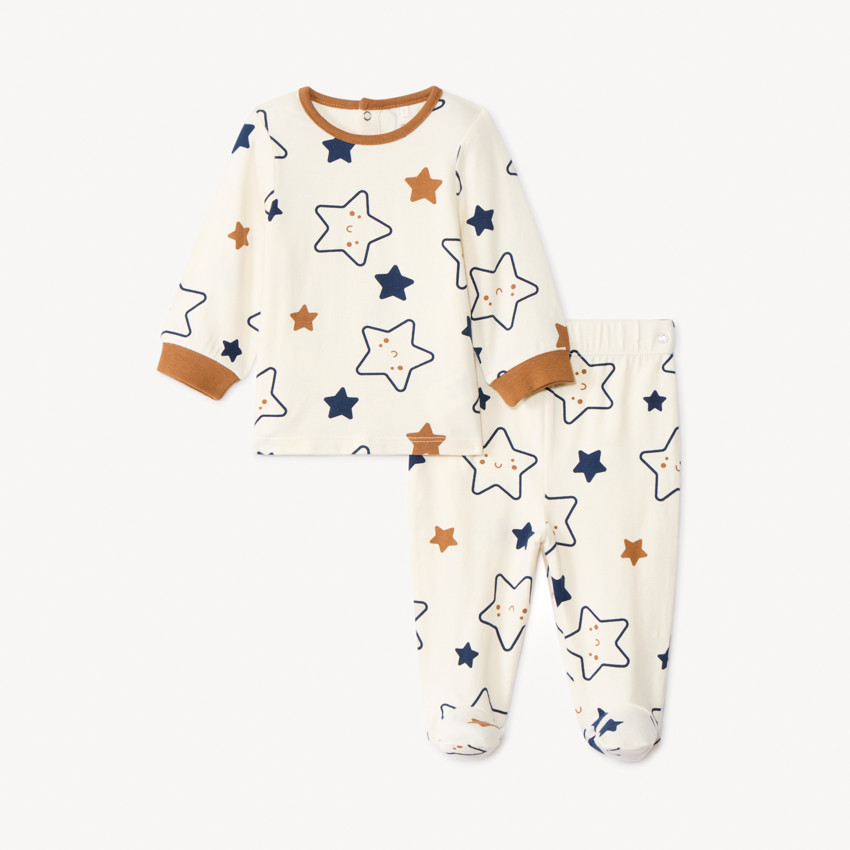 Conjunto pijama estampado de estrellas para bebé niño con acabados según la edad 