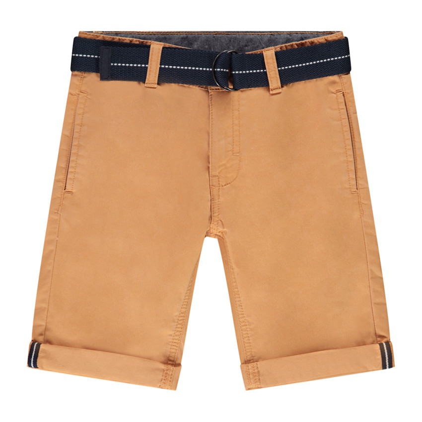 Bermudas lisas de sarga con cinturón para niño 