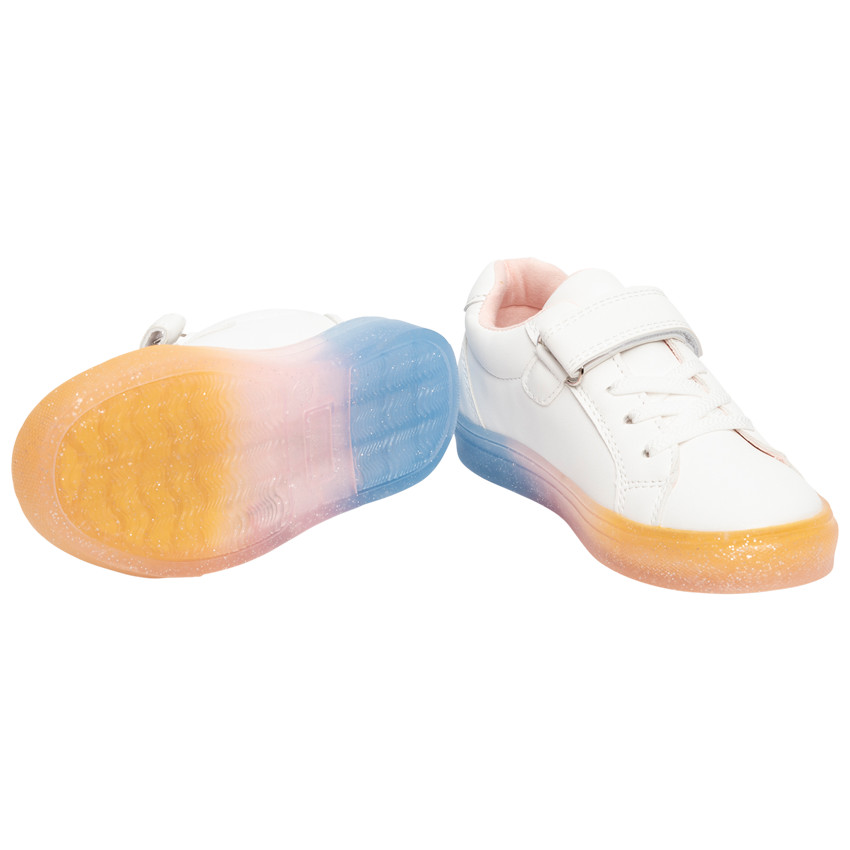 Zapatillas bajas con cordones y velcro con estampado de arcoíris para niña. 