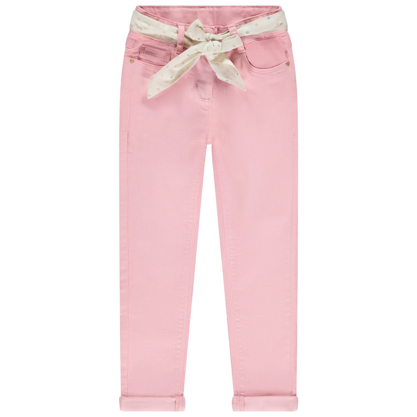 Jean slim liso con cinturón de pañuelo para niña 